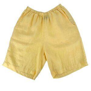 NWOT Flax Yellow 100% Linen Womens Relaxed Lightweight Elastic Waist Shorts S